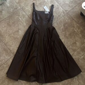 WAYF Women's Brown Chocolate Straps Faux Leather Midi Dress Size XS